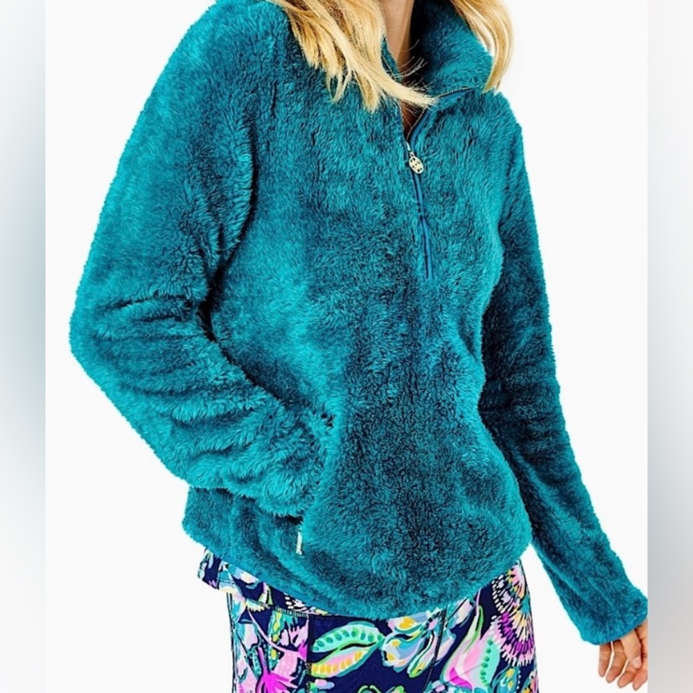 Lilly Pulitzer Teal Plush Half-Zip Pullover Sweater